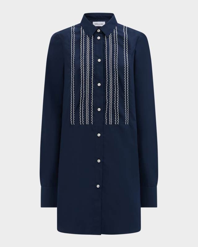 Mattia Scallop-Trim Cotton Mini Shirtdress